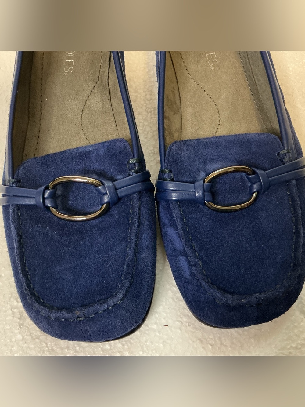 Aerosoles DUBOIS Blue Suede Leather Loafers Women’s Sz 9M Horsebit Comfort Flats - Picture 3 of 7